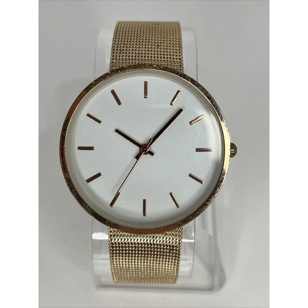 Women's Rose Gold Quartz‎ Watch Mesh Metal Band White Dial- New Battery